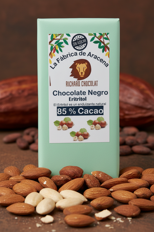 Chocolate Negro 85% con Eritritol y Almendras - Apto Diabéticos - Richard Chocolat Aracena
